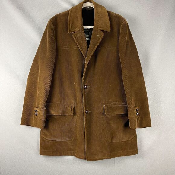 London Fog Other - VTG London Fog Long Corduroy Coat Mens 40R Brown Faux Fur Lined Chore Classic